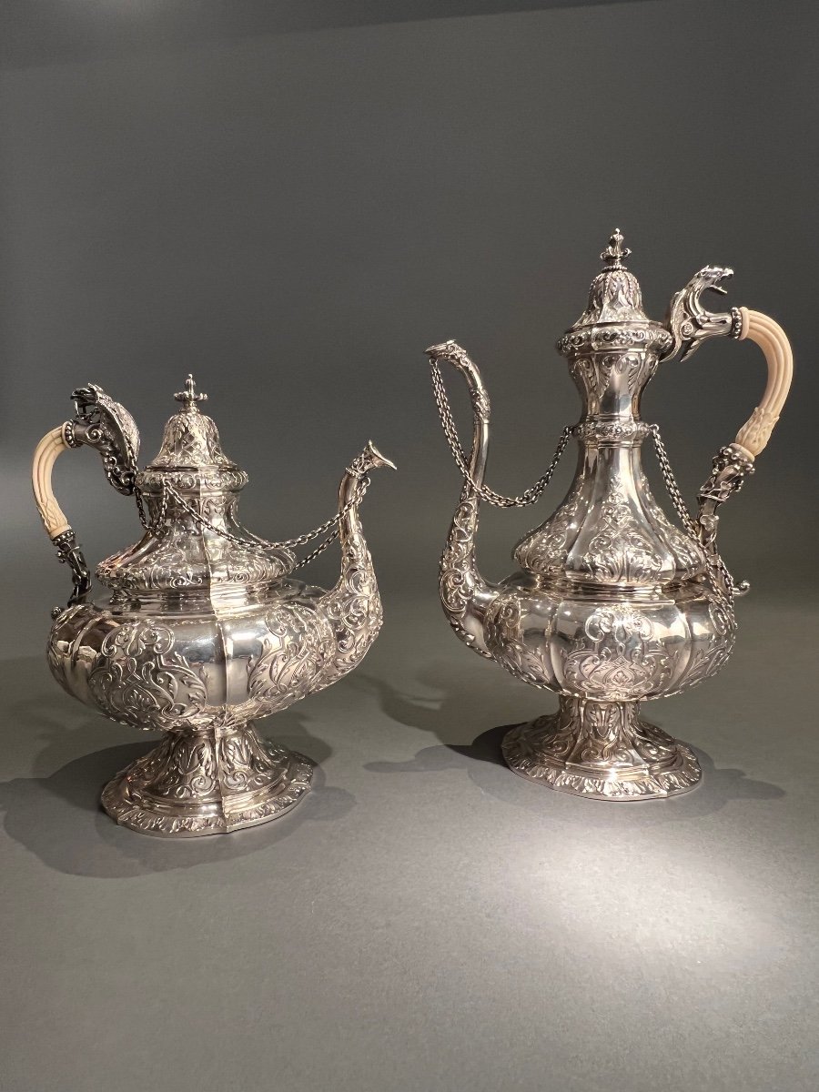 Jp Allard, Ottoman Style Tea And Coffee Service In Sterling Silver First Title, Ca.1845.-photo-2