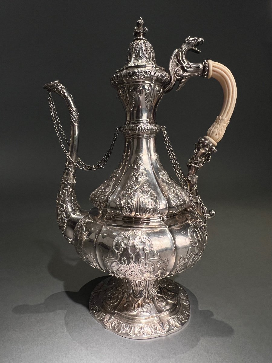 Jp Allard, Ottoman Style Tea And Coffee Service In Sterling Silver First Title, Ca.1845.-photo-3