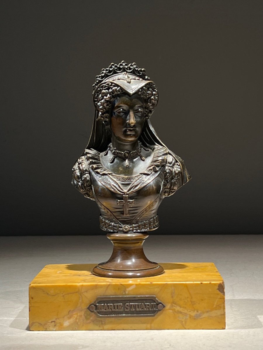 Mary Stuart Queen Of Scotland, Bronze Bust, Restoration Period, Ca. 1825-1830.-photo-2