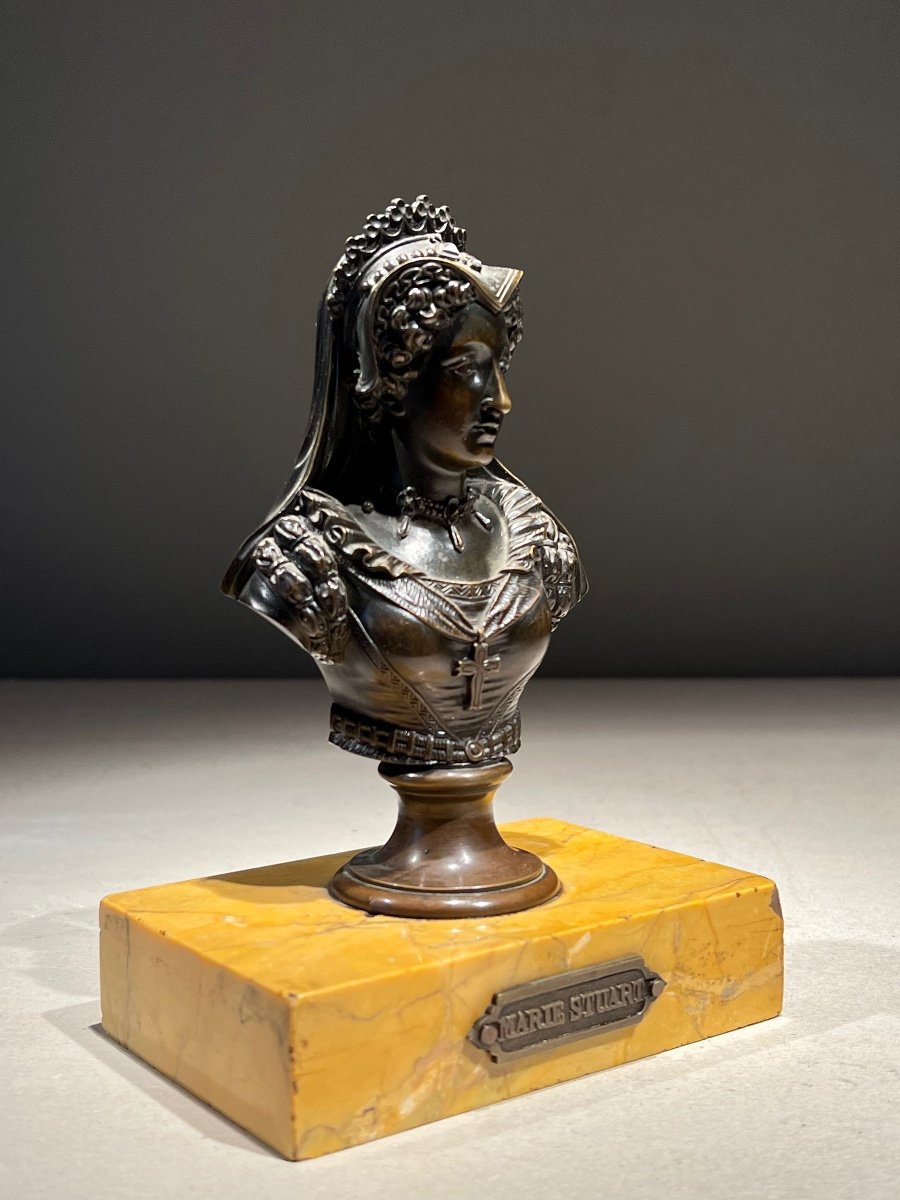 Mary Stuart Queen Of Scotland, Bronze Bust, Restoration Period, Ca. 1825-1830.-photo-3