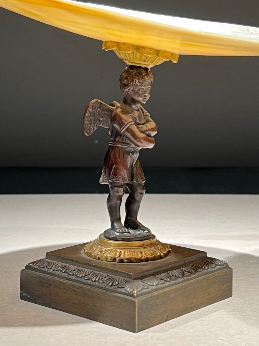 Coupe En Nacre, Bronze Doré Et Patiné, Soutenu D’un Angelot, France, époque Charles X, 1825.-photo-5