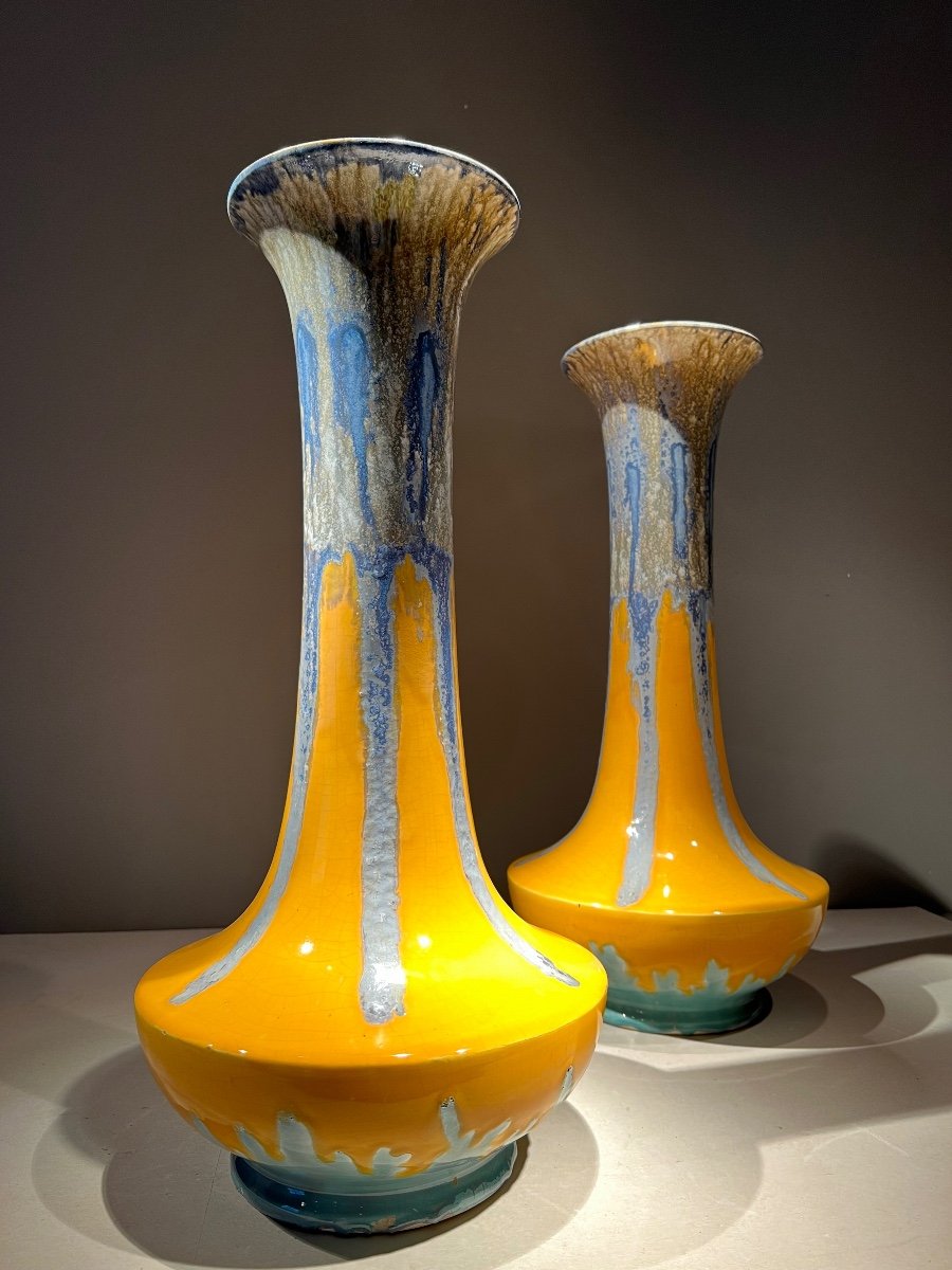 Manufacture de Fives , G. De Bruyn, Paire De Vases En Grès, Art Nouveau, Lille, 1910.-photo-2