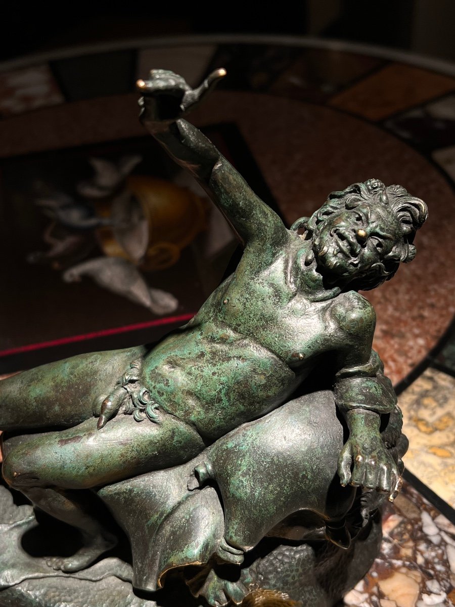 Bronze Du Grand Tour attribué à F. Righetti, Satyre Ivre, Rome, Italie Ca. 1820.-photo-3