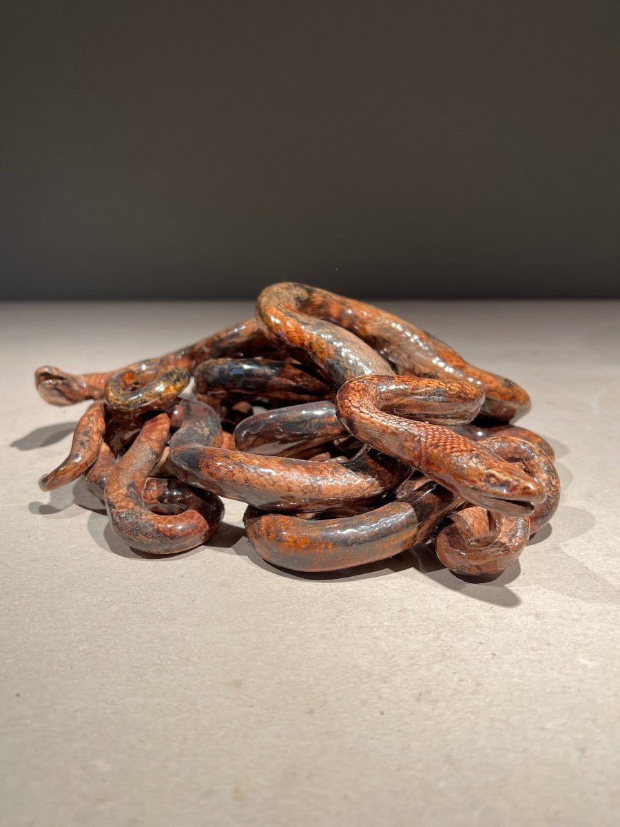 Serpents Entrelacés, Céramique D’après Bernard Palissy, école De Tours, France, Fin 19e.-photo-3