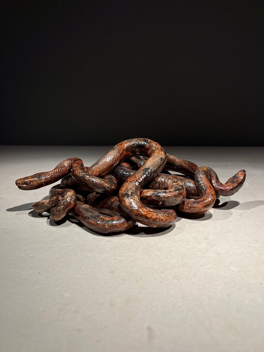 Serpents Entrelacés, Céramique D’après Bernard Palissy, école De Tours, France, Fin 19e.