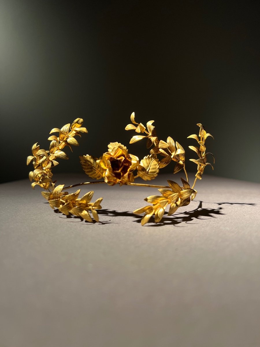 Couronne Et Broche De Mariée En Métal Doré Sous Son Globe, France, Seconde Moitié Du 19e.-photo-2