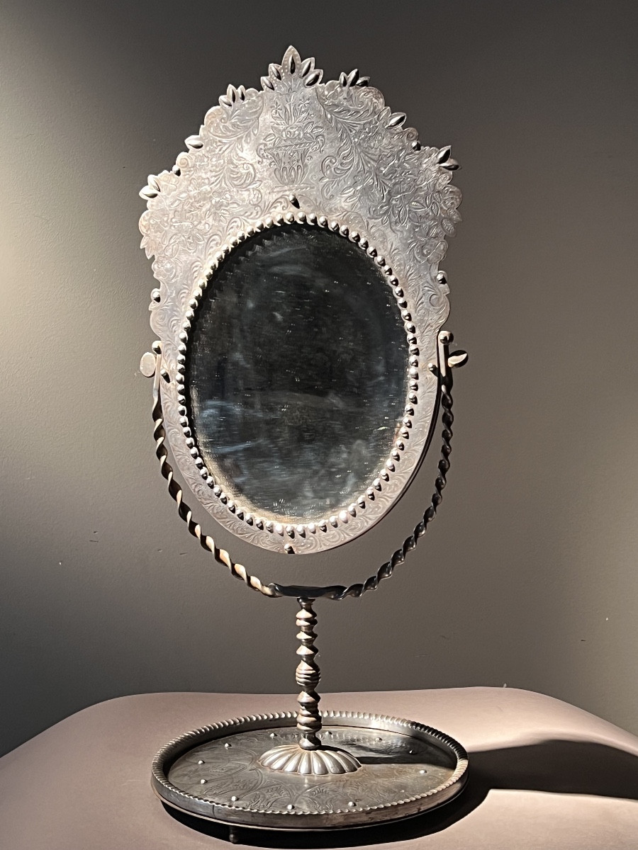 Neo-classical Cut And Engraved Steel Table Mirror, Russia Or France, Circa 1830.-photo-4