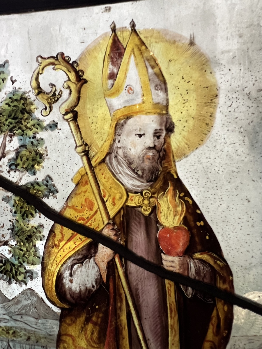 Vitrail Flamand du 17e siècle représentant Saint-Augustin,.-photo-3