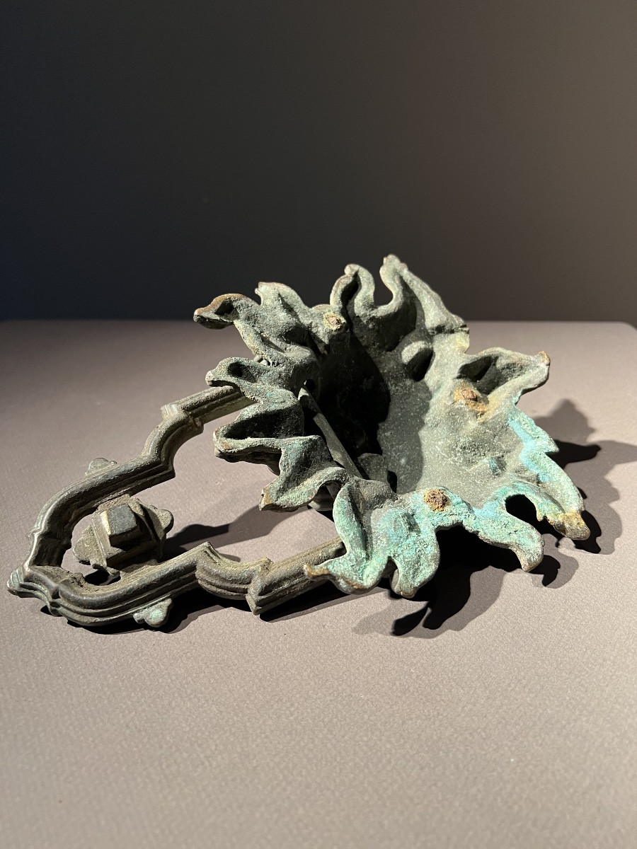 Heurtoir en bronze à patine verte, tête de lion, Italie, 1870.-photo-4