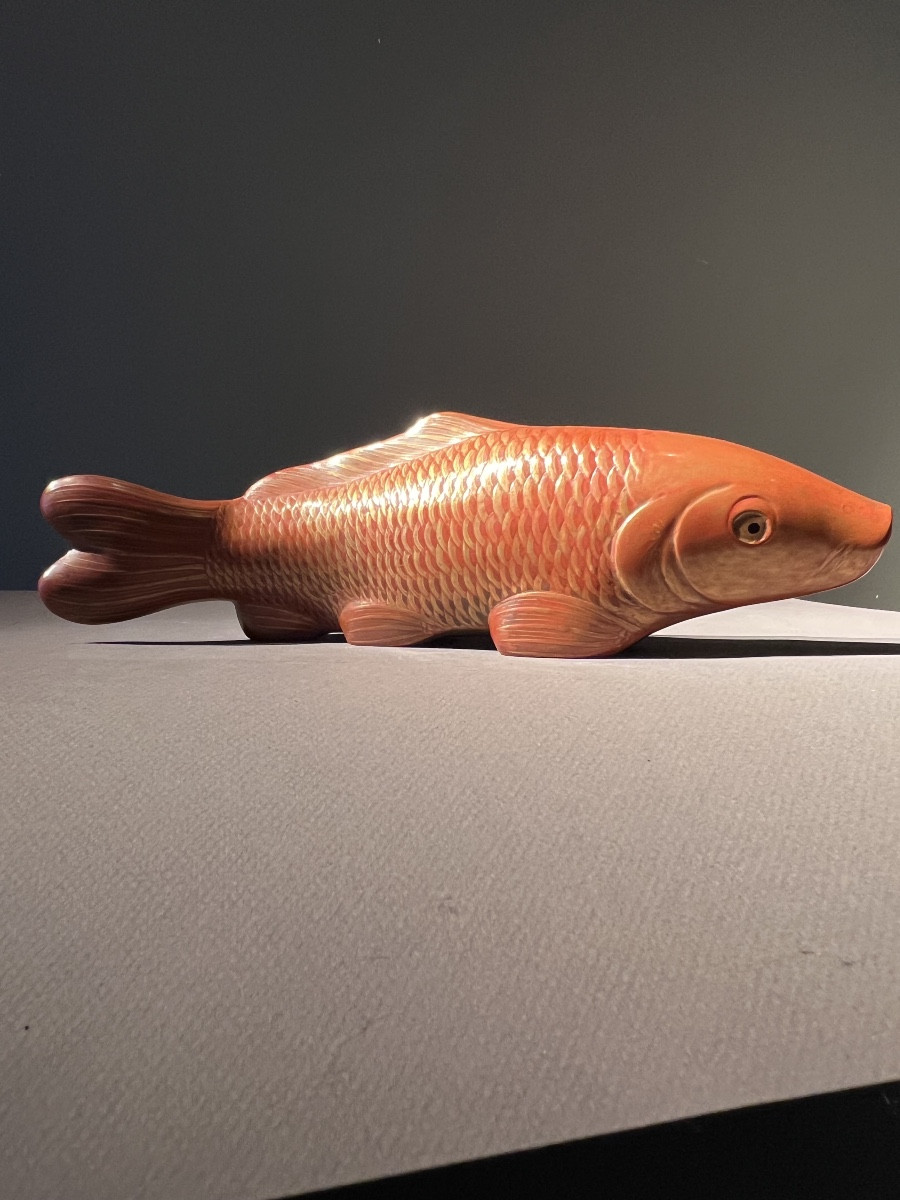 Carpe D’oré Du Japon En Lacque Par La Maison  Zo Hiko De Kioto, Années 1920.-photo-2