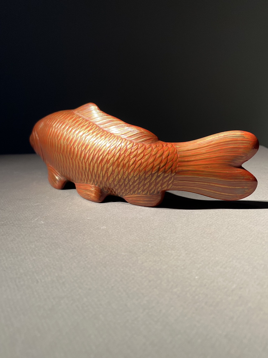 Carpe D’oré Du Japon En Lacque Par La Maison  Zo Hiko De Kioto, Années 1920.-photo-2