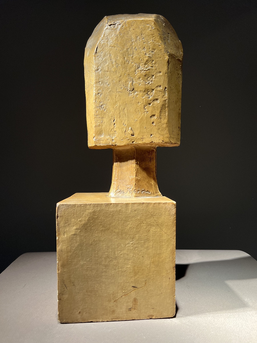 Emiel Poetou (1885-1975), Head Of A Girl, Lacquered Plaster Sculpture, Signed, 1926.-photo-5
