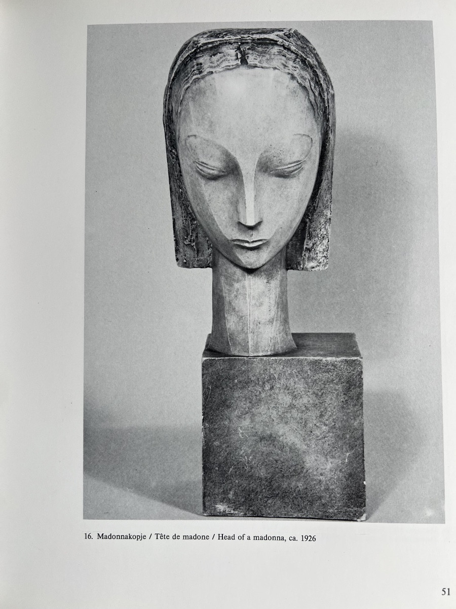 Emiel Poetou (1885-1975), Head Of A Girl, Lacquered Plaster Sculpture, Signed, 1926.-photo-8