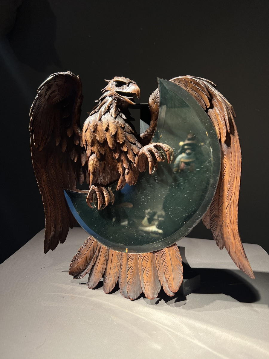 Miroir en forme d’aigle, bois sculpté, Forêt Noir, fin 19e.-photo-2