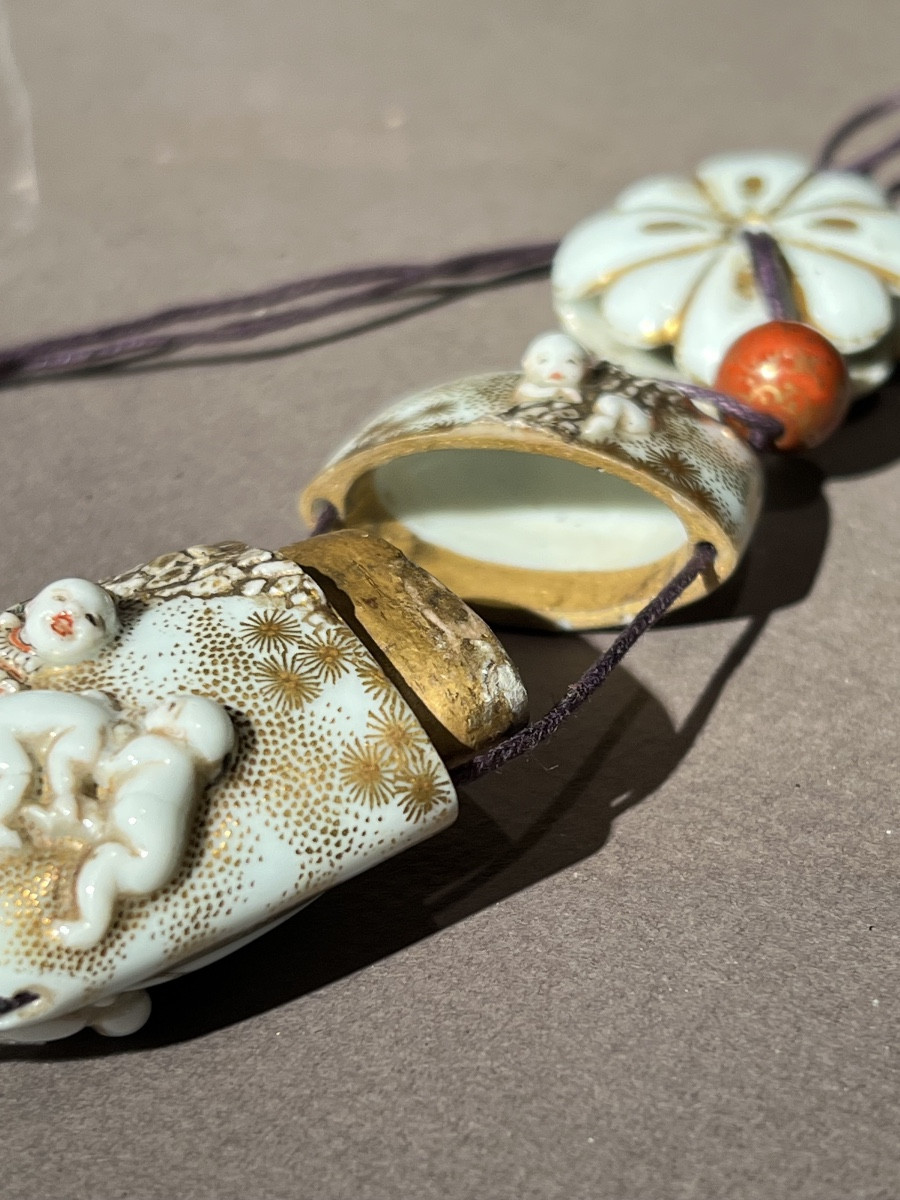 Inro Porcelain Decoration With Children Playing, With Netsuke, Japan, Late Medji Period, Ca. 1890-1900.-photo-2