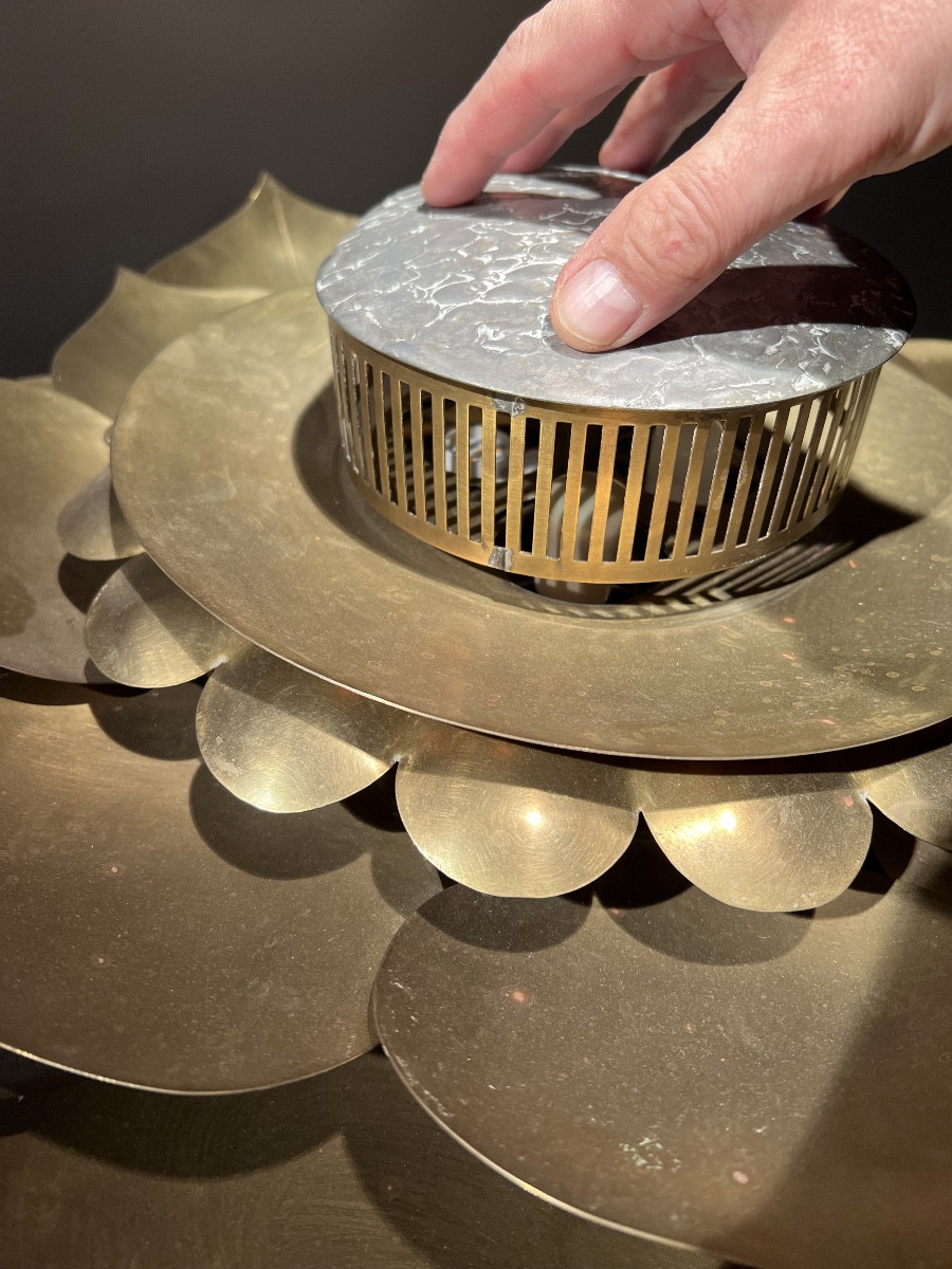 Ceiling Or Wall Light In The Shape Of A Lotus Flower, Copper And Tin, 1960s.-photo-1