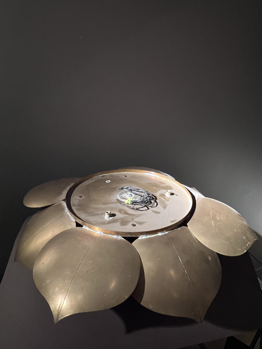 Ceiling Or Wall Light In The Shape Of A Lotus Flower, Copper And Tin, 1960s.-photo-3
