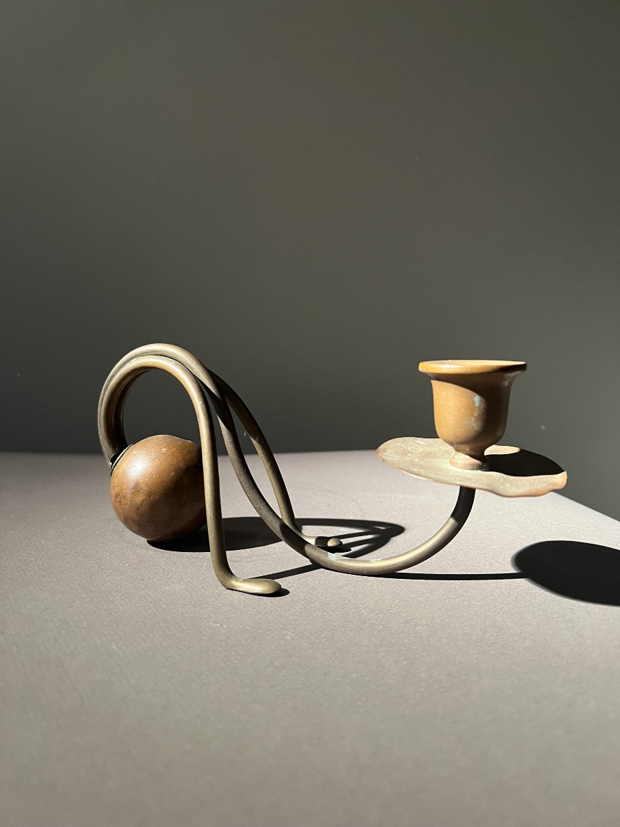 Arts And Crafts Candlestick, Signed Carl Deffner In Copper And Brass, Esslingen, Circa 1905.-photo-2