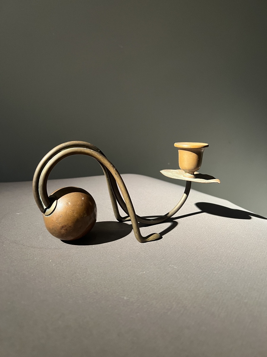 Arts And Crafts Candlestick, Signed Carl Deffner In Copper And Brass, Esslingen, Circa 1905.-photo-3