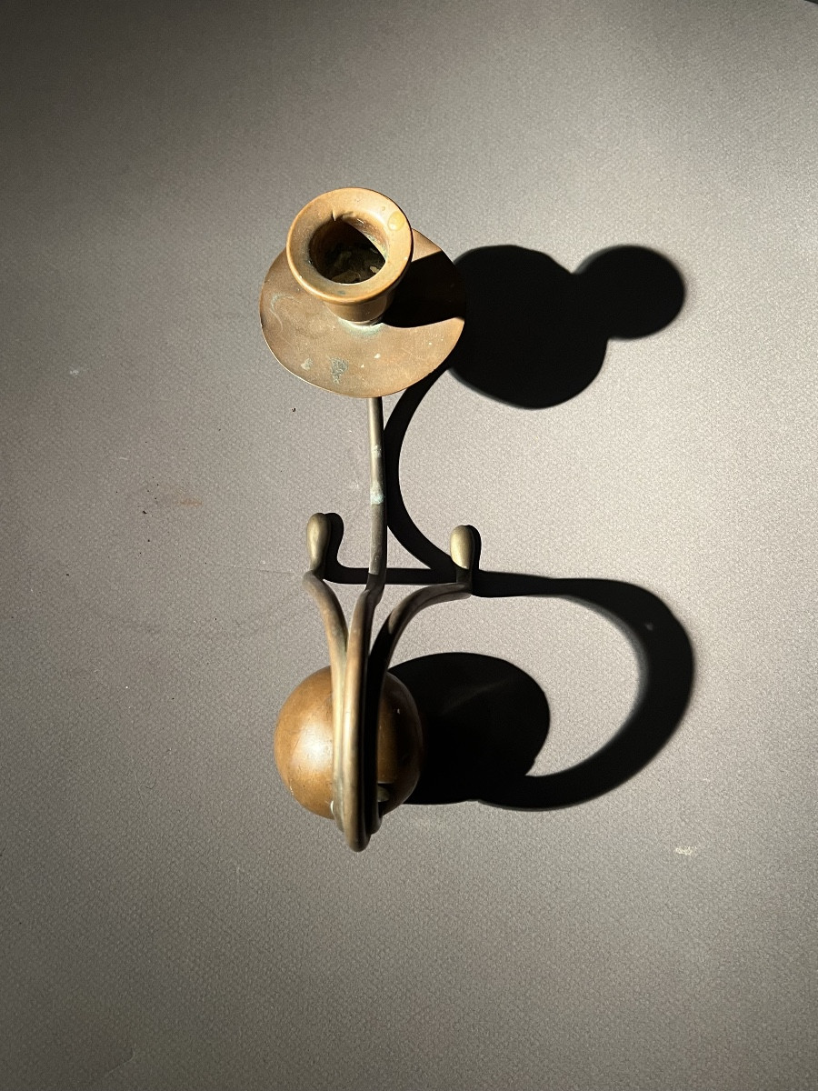 Arts And Crafts Candlestick, Signed Carl Deffner In Copper And Brass, Esslingen, Circa 1905.-photo-4