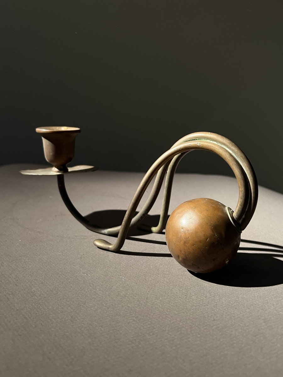 Arts And Crafts Candlestick, Signed Carl Deffner In Copper And Brass, Esslingen, Circa 1905.-photo-1