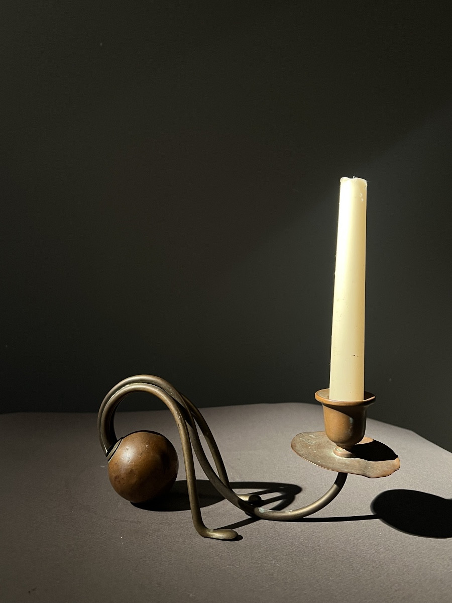 Arts And Crafts Candlestick, Signed Carl Deffner In Copper And Brass, Esslingen, Circa 1905.