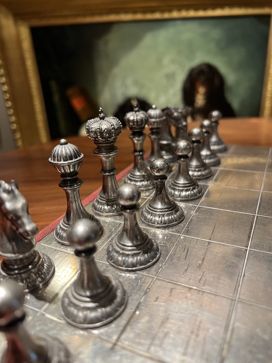 Silver And Gold Metal Chess Set, In Its Original Box, Germany, Circa 1880.-photo-2