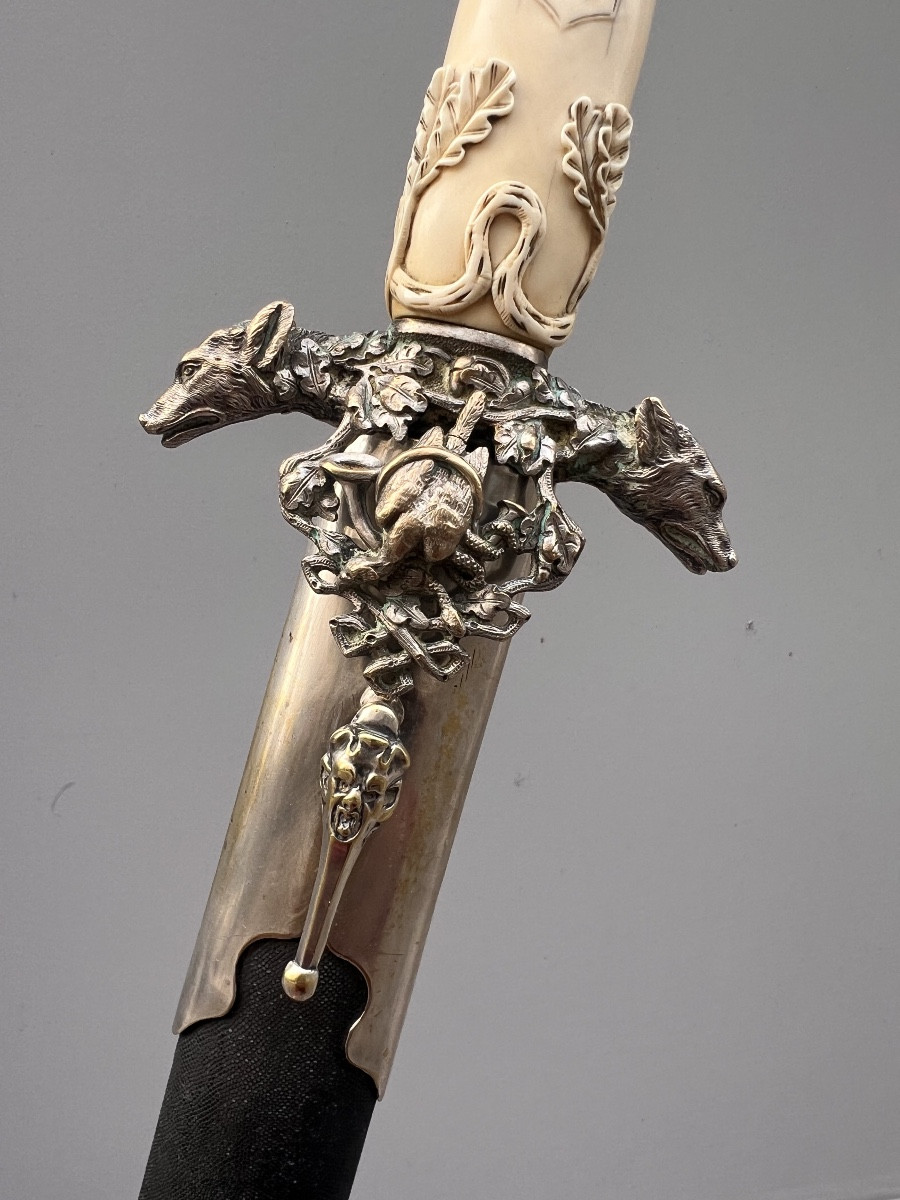 Dague de chasse, bronze argenté, foureaunen peau de requin, France, ca. 1870.-photo-2