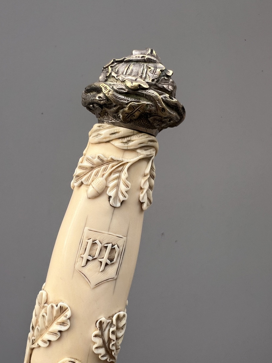 Dague de chasse, bronze argenté, foureaunen peau de requin, France, ca. 1870.-photo-3