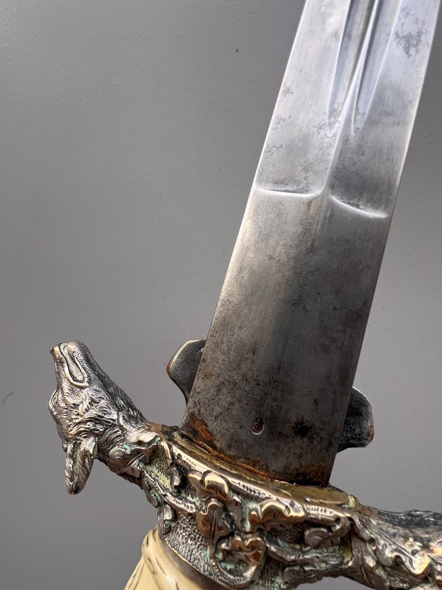 Dague de chasse, bronze argenté, foureaunen peau de requin, France, ca. 1870.-photo-3