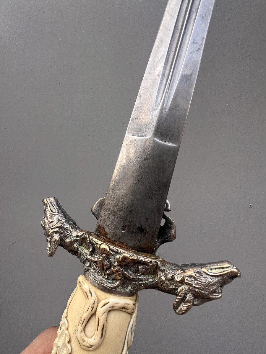 Dague de chasse, bronze argenté, foureaunen peau de requin, France, ca. 1870.-photo-6