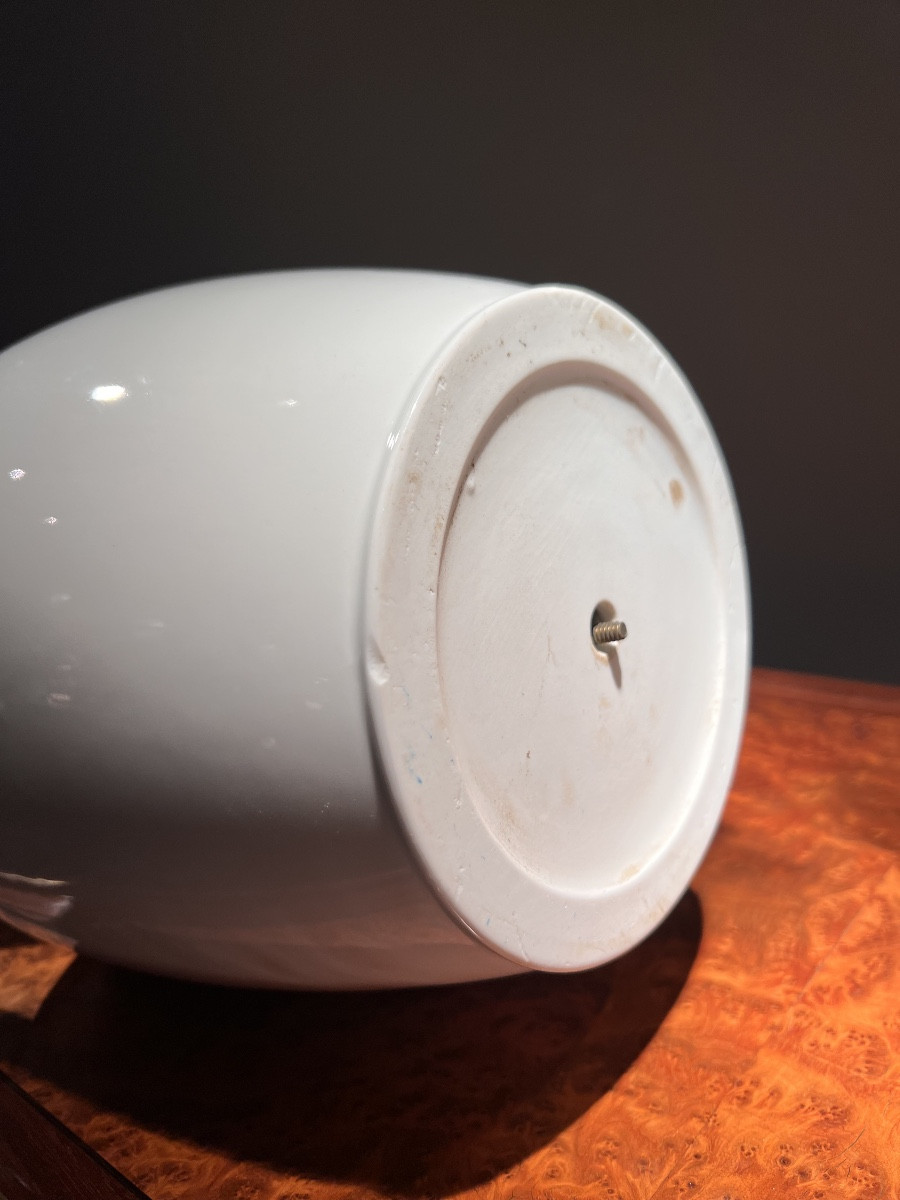 Pair Of White Porcelain Vases With Goat-head Handles, Probably German, Circa 1930-photo-3