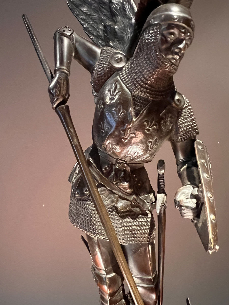 Leon Pilet (1840-1916), saint michel terrassant le dragon, bronze à patine brune, vers 1870.-photo-3