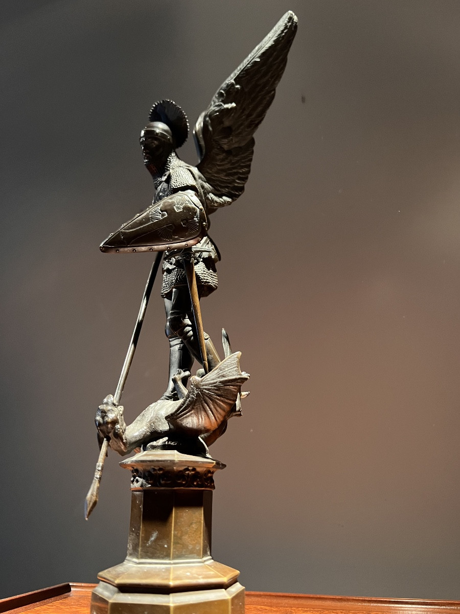 Leon Pilet (1840-1916), saint michel terrassant le dragon, bronze à patine brune, vers 1870.-photo-4
