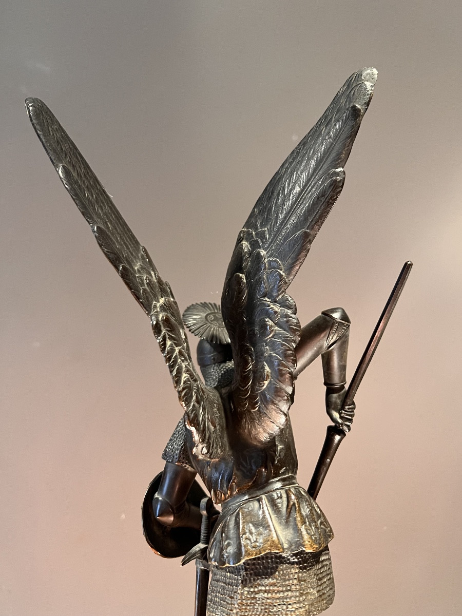 Leon Pilet (1840-1916), saint michel terrassant le dragon, bronze à patine brune, vers 1870.-photo-2