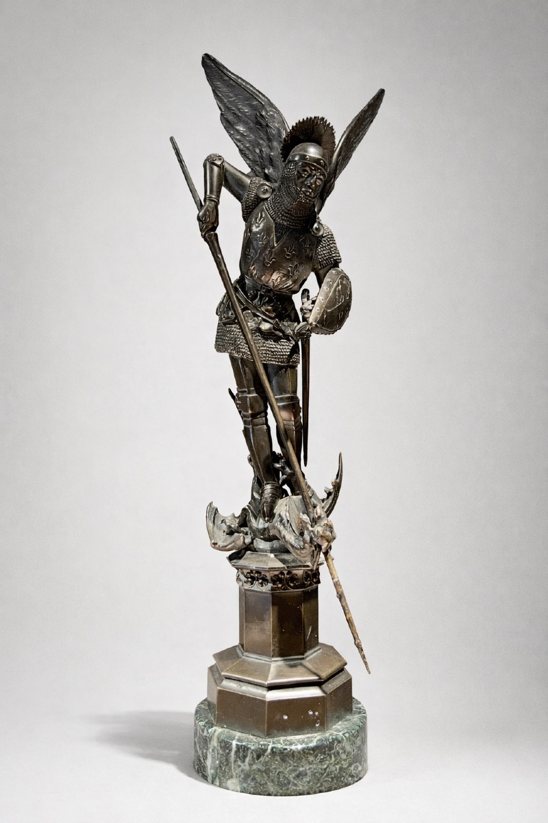 Leon Pilet (1840-1916), saint michel terrassant le dragon, bronze à patine brune, vers 1870.-photo-5