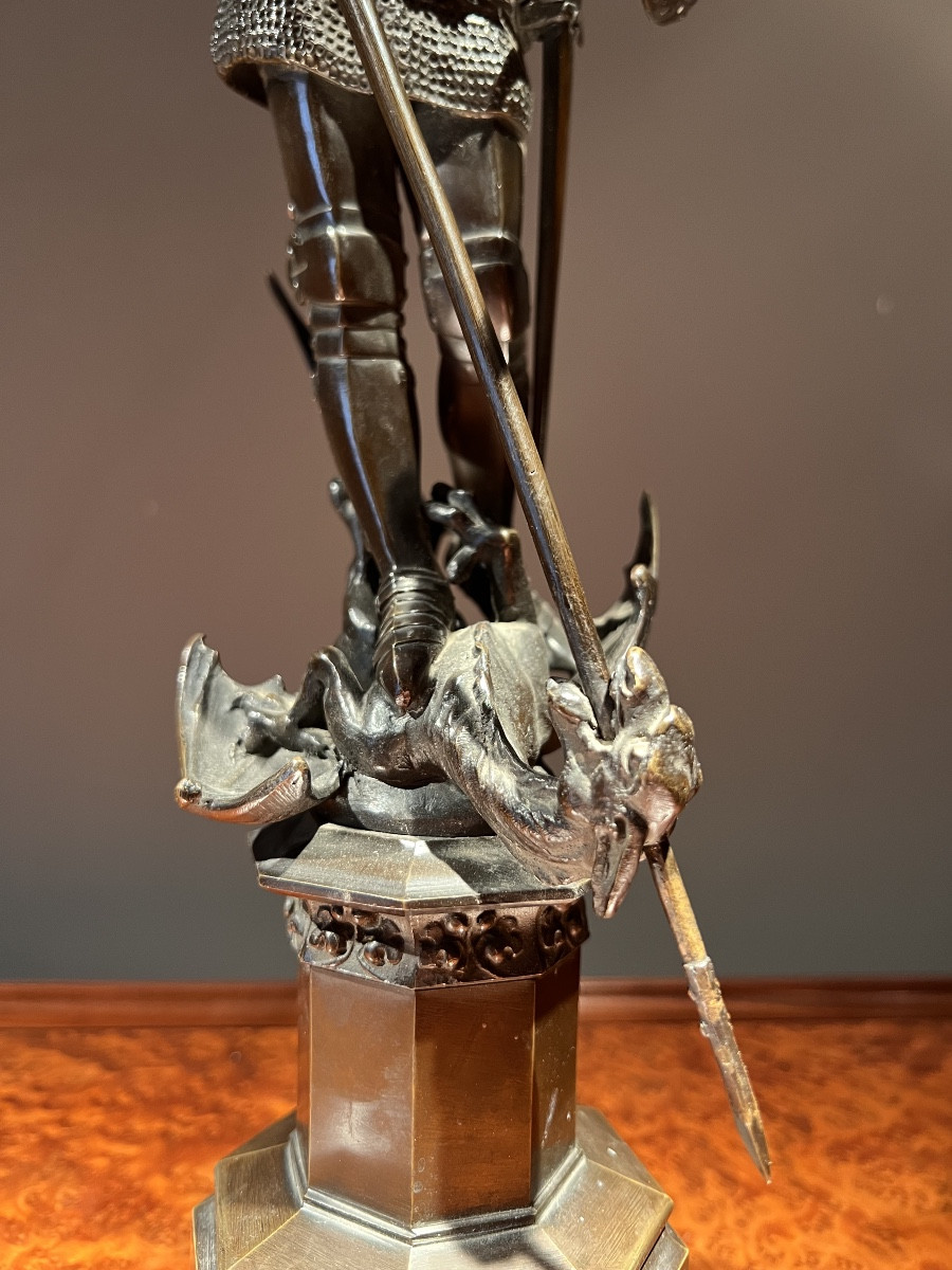 Leon Pilet (1840-1916), saint michel terrassant le dragon, bronze à patine brune, vers 1870.-photo-6