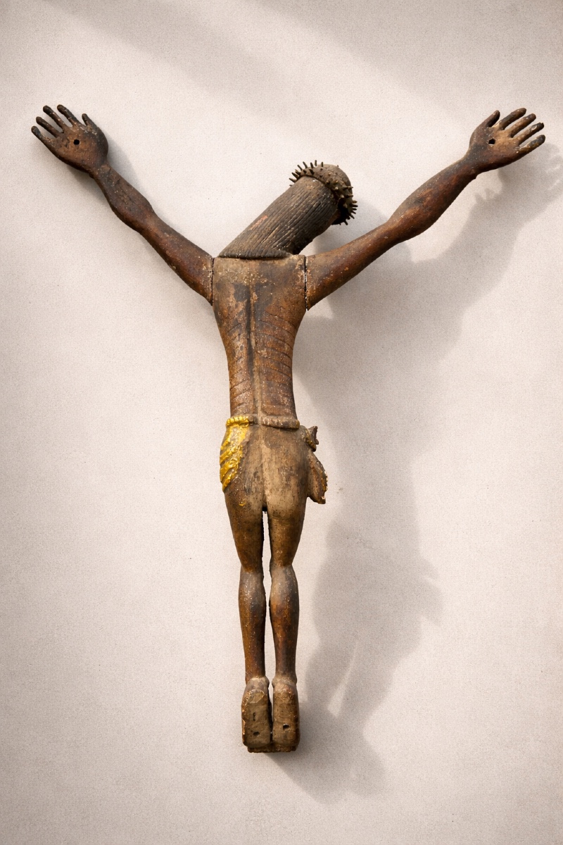 Christ en bois sculpté polychrome, art populaire, 18e(?)-19e (?).-photo-2
