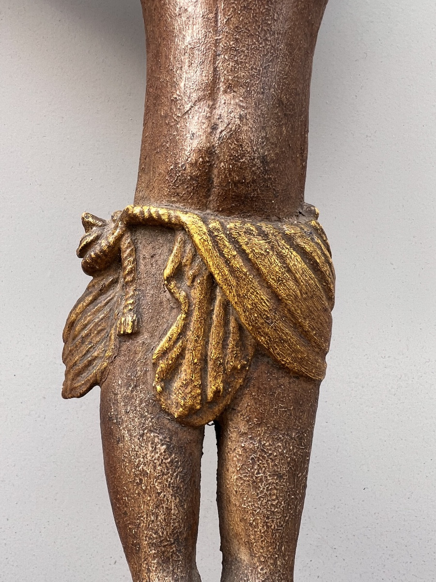 Christ en bois sculpté polychrome, art populaire, 18e(?)-19e (?).-photo-3