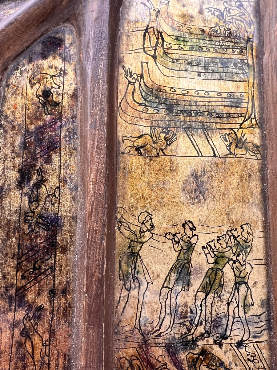 Small Mirror, Decorated With Verre églomisé Panels, France, 1940s-1950s.  -photo-2