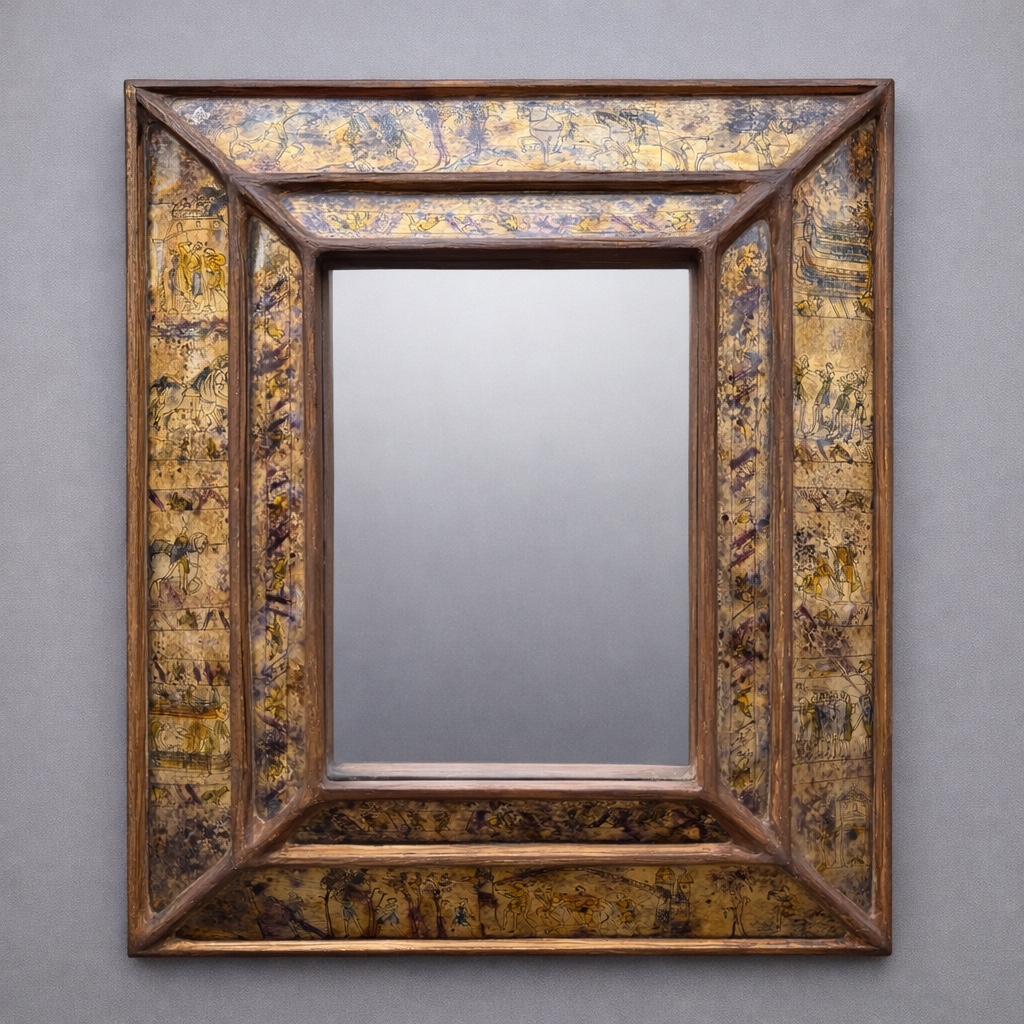 Small Mirror, Decorated With Verre églomisé Panels, France, 1940s-1950s.  