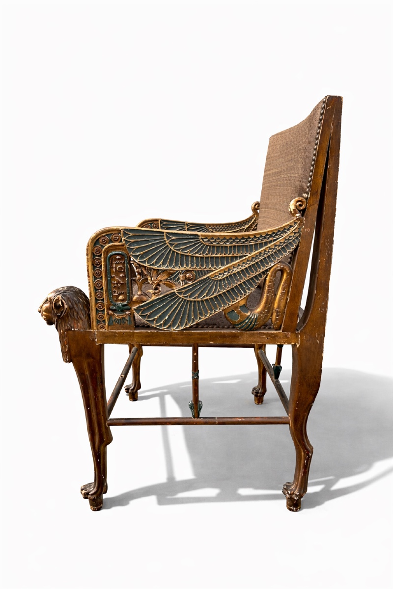 Egyptian Revival Armchair In Gilt And Lacquered Wood, England, 19th Century.-photo-2