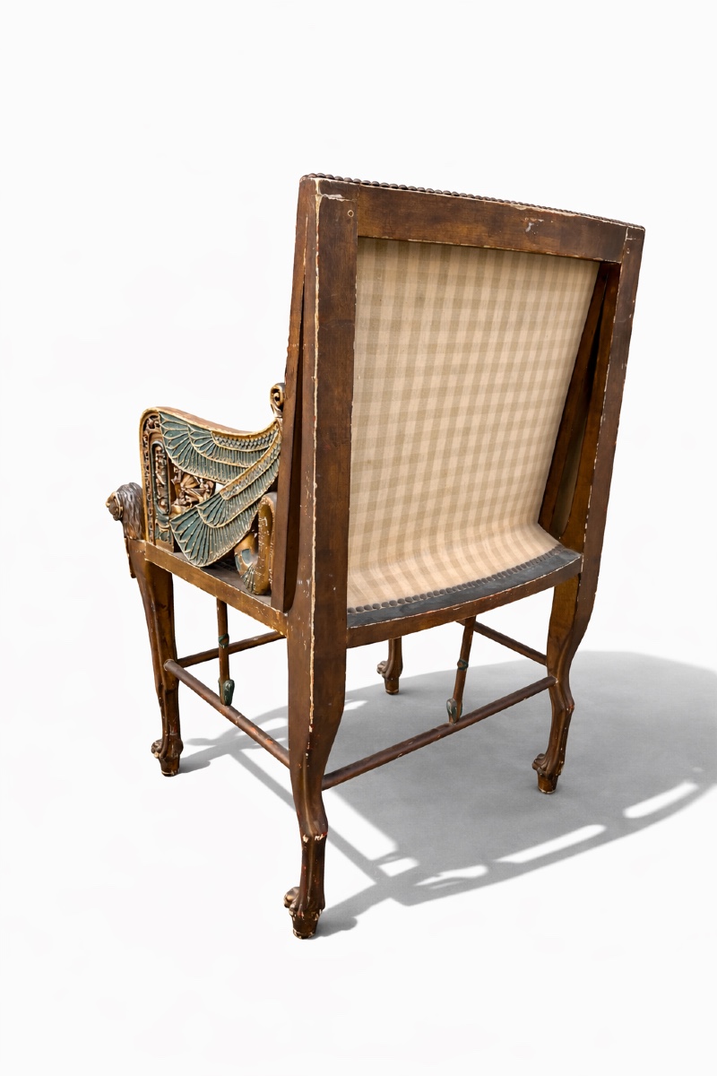 Egyptian Revival Armchair In Gilt And Lacquered Wood, England, 19th Century.-photo-3