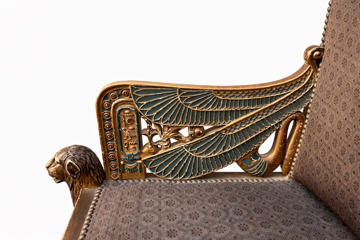 Egyptian Revival Armchair In Gilt And Lacquered Wood, England, 19th Century.-photo-4