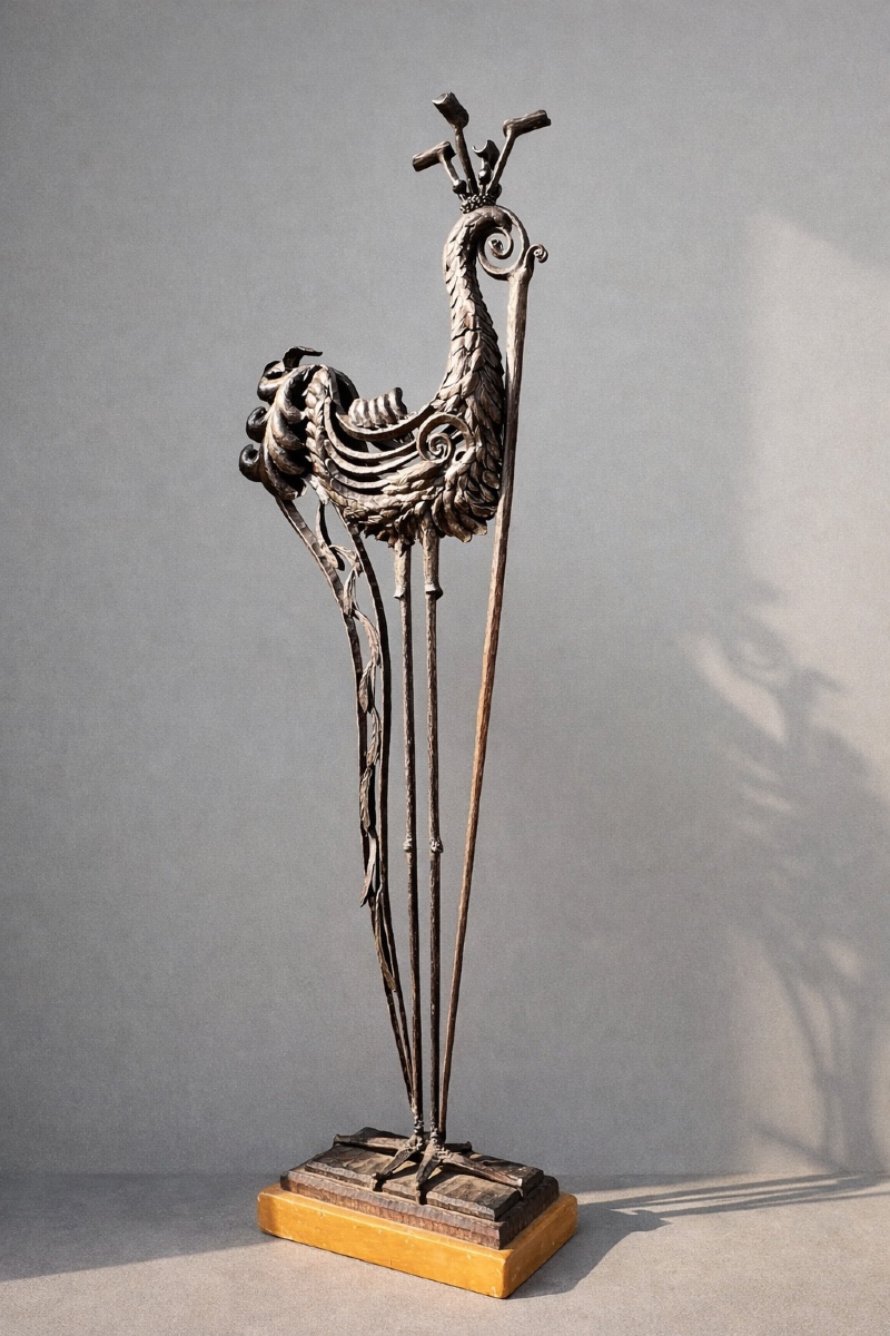 Edgar Brandt (1880-1960) attr. á, porte cigare en fer forgé en forme de grue, Art-Deco, ca.1925-photo-2