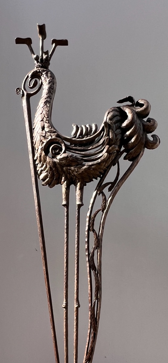 Edgar Brandt (1880-1960) attr. á, porte cigare en fer forgé en forme de grue, Art-Deco, ca.1925-photo-4