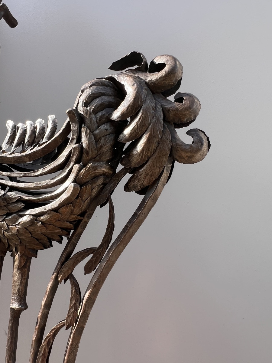 Edgar Brandt (1880-1960) attr. á, porte cigare en fer forgé en forme de grue, Art-Deco, ca.1925-photo-2