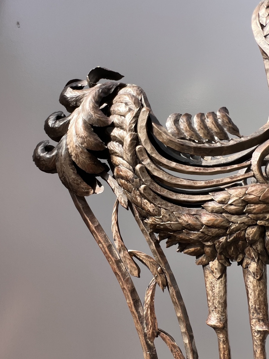 Edgar Brandt (1880-1960) attr. á, porte cigare en fer forgé en forme de grue, Art-Deco, ca.1925-photo-3
