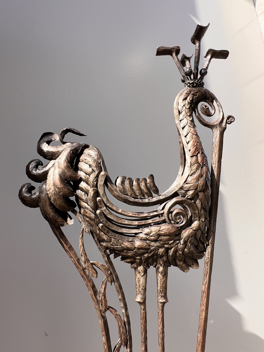 Edgar Brandt (1880-1960) attr. á, porte cigare en fer forgé en forme de grue, Art-Deco, ca.1925-photo-5