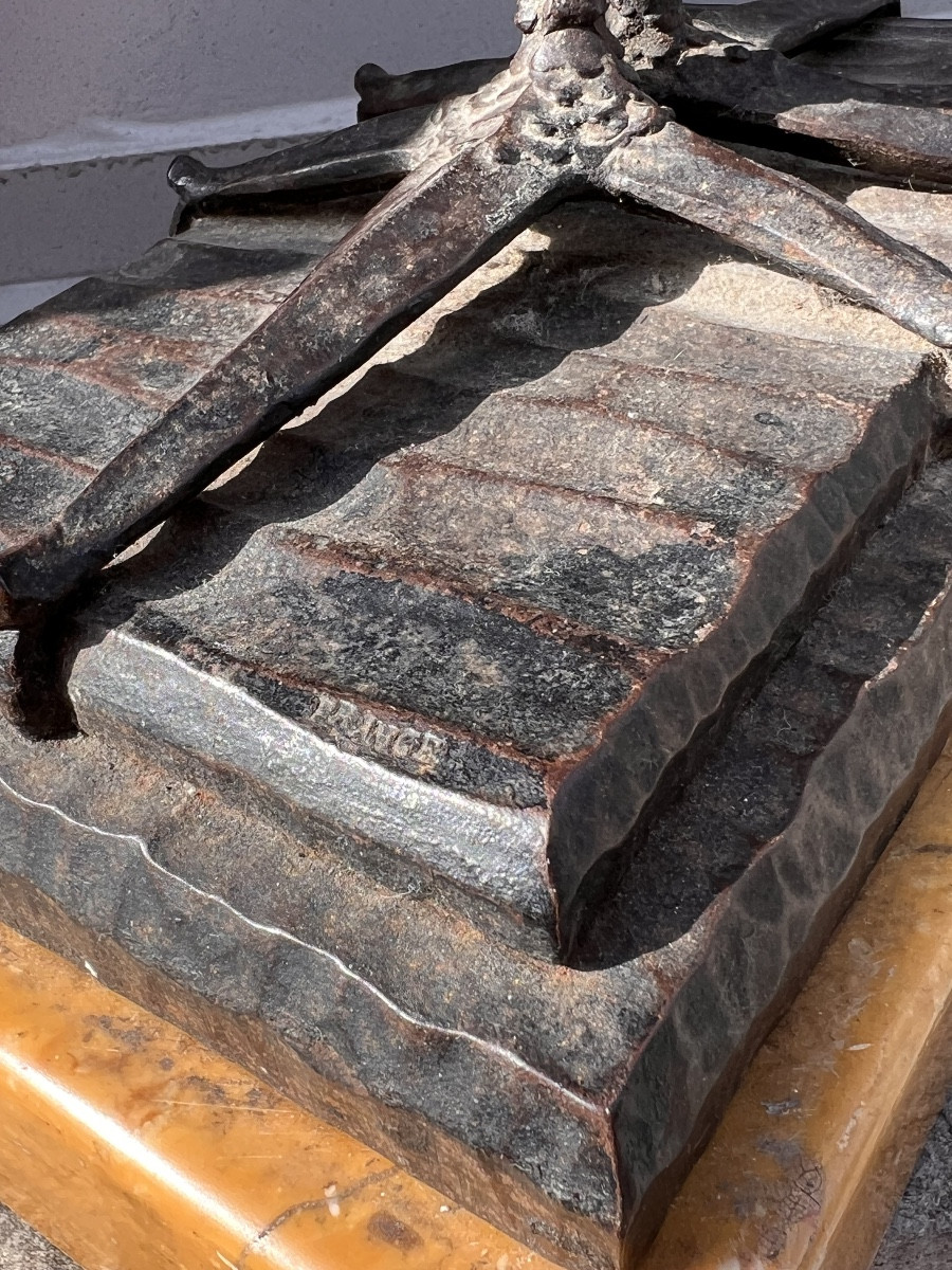 Edgar Brandt (1880-1960) attr. á, porte cigare en fer forgé en forme de grue, Art-Deco, ca.1925-photo-6